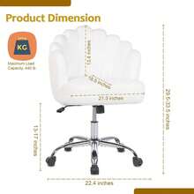 Silla de Oficina en Casa Tapizada Silla de Pétalo de Tocador con Ruedas Silla de Escritorio Giratoria de Terciopelo Cómoda con Base de Metal Asiento de Acento Moderno para Sala de Estudio - Blanco - Ver 3