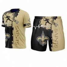 New Orleans Saints T Shirt And Shorts Set,  Men's And Women's Short Sleeves And Shorts Set,Perfect Season Fan Gear And Gift - Màu hỗn hợp - Xem 1
