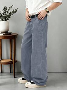 1pc Retro American Style Men's Loose Fit Wide Leg Brown Jeans, Cartoon Elephant Embroidery, Unisex (Belt And Accessories Not Included) - Grey - View 4