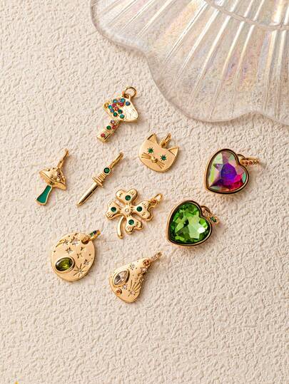 1件装 时尚DIY爱心蘑菇八角星小猫四叶草长剑吊坠，18K镀金，防水防褪色，DIY珠宝配件，项链配件，手链配件，耳环配件，钥匙扣配件，包包配件，女士珠宝配件，钱包配件，小吊坠，礼物