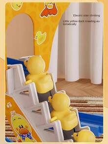 1个可爱鸭子造型滑梯轨道玩具，儿童趣味玩具，可爱鸭子可自动攀爬带滑梯的轨道，配有音乐和灯光，组装式塑料玩具贴纸，音乐和灯光，音乐玩具和生日礼物，电动玩具 - 彩色 - 查看 5