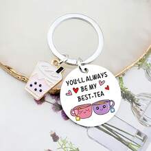 1pc Valentine's Day Teddy Bear Boba Tea Keychain, Versatile Couple Accessory - Multicolor - View 1