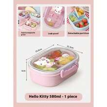 Sanrio 1pc School Lunch Box - Microwave- Bento Box Set With Lid, Cute Pink Detachable 3-Compartment Portable Food Container, Leak-Proof Design, 3-Compartment Dessert Bowls, Fridge Storage Set, Reusable Bowls For Cold Dishes, Delicious Meals - Multicolor - View 15