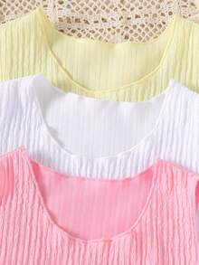 6pcs/Set Baby Girls' Casual Sweet Camisole Set, Includes Sleeveless Tops In Soft Pink, Pale Yellow, White And Solid Ribbed Shorts, Summer - Multicolor - View 3