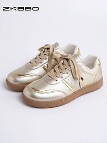 ZKBBO Zapatillas deportivas planas y ligeras para mujer con correa cruzada, zapatos para caminar y fitness, zapatos dorados de talla grande - Dorado - Ver 6