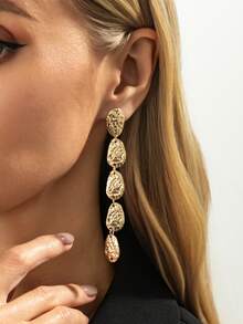 1 Pair Retro Asymmetric Metal Geometric Round Tassel Earrings, Fashionable Personalized Metal Exaggerated Jewelry, Suitable For Daily, Casual, Party, Vacation And Other Occasions - Yellow Gold - View 2