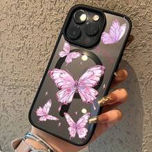 Funda de Teléfono Mariposa Rosa, Compatible con Carga Inalámbrica, Resistente a Impactos, Funda Magnética con Sensación de Piel, Compatible con iPhone 17 Pro Max/17 Air/16/15/14 Plus/13/12/11  Galaxy A56/A55/A54/A36/A35/A26/A25/A16/A15/A06/S25 Ultra/S24 FE/S23 Plus/S22, Estuche de Carga Inalámbrica, Estuche de Teléfono Minimalista, Cubierta de Inspiración Natural, Fijación Magnética Ajustada XUHF - Multicolor - Ver 7