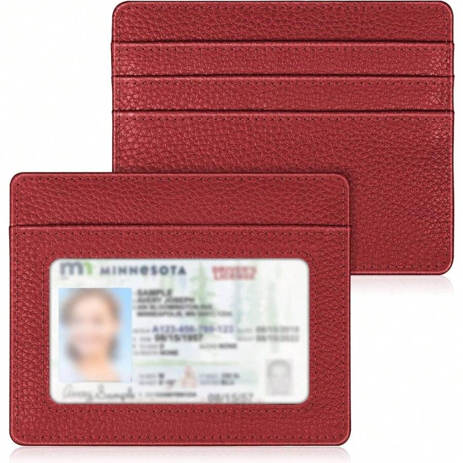 Fintie - portafolios delgada y minimalista con bolsillo frontal, con bloqueo RFID, tarjetero con ventana de identificación, para hombres y mujeres - Amapola roja - Ver 1