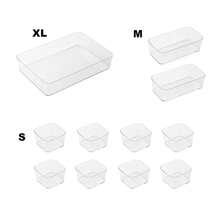 Bộ 7 khay đựng đồ, hộp đựng trong suốt cho ngăn kéo bàn trang điểm, 4 khay với kích thước khác nhau, đa năng, thích hợp để đựng mỹ phẩm, bút, dụng cụ nhỏ, tuyệt vời cho phòng tắm, bàn trang điểm, ngăn kéo văn phòng. - Trong sáng - Xem 15