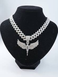 1pc Unisex Fully Rhinestone Angel Pendant Necklace, Fashionable Student Accessory - Angel Pendant Necklace - View 19