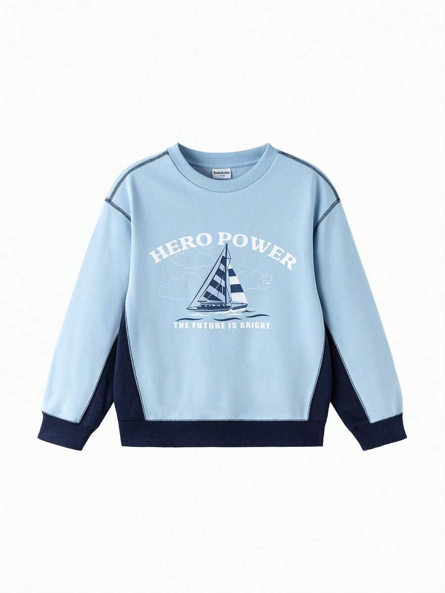 Balabala Boys Crewneck Sweatshirt, Soft Fabric, Cozy Reliable Daily Wear - Blue Tint - View 1