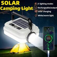 Portable Ultra Bright Multifunctional Solar Flashlight, High Lumen Handheld Flashlight, Built-In 2400mAh Lithium Battery With Hidden Hook, Long-Lasting Battery Life, 8 Lighting Modes, Suitable For Power Outage Emergency, Mobile Phone Charging, Camping, Mountain Climbing, Fishing, Halloween Party Gifts, Christmas Gifts, Surprise Gifts - 冷白色 - 查看 2