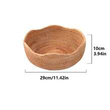 1/3pcs Round Wavy Bread Basket Handwoven Rattan Fruit Storage Basket Decorative Woven Home Organizer For Living Room Bathroom Kitchen Counter Pantry, Natural Wicker Weaving Container, Stylish Tabletop Display Holder, Rustic Farmhouse Decor Accent Piece - Khaki - View 10