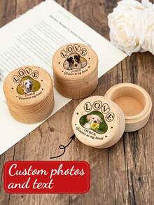 1pc Personalized Customization Pet Photos And Text Wooden Memorial Box With For Pet Hair - A Collection Jar For Dog And Cat Fur, A Gift For Pet Lovers In Mourning,Customized Personalized Pet Photo Wooden Fur Commemorative Box - Multicolor - View 8