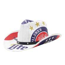 JEWELRYWE Western-Style Cowboy Hat, Printed Straw Curved Brim Cowboy Hat, Prairie Star Fedora, Outdoor Sun Hat, Party Hat - White - View 14