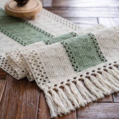 Macrame Table Runner Cream Beige And Blue Boho Table Runners With Tassels Hand Woven Cotton Table Runner Rustic Farmhouse Table Runners For Bohemian Kitchen Dining Table