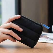Womens Cute Handheld Coin Purse Compact Zipper Quilted Card Wallet Practical Mini Square Bag For Daily Use - 黑色 - 查看 4