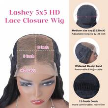 5x5 Yaki Straight Wigs Human Hair, SKINLIKE HD Lace Closure Transparent, 180% Density Pre Plucked With Invisible Bleached Knots, Natural Black - Natural Black - 查看 6