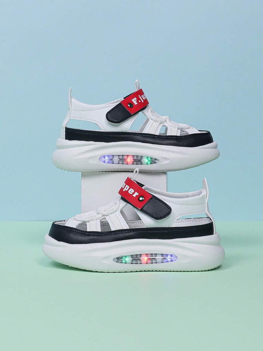 1 paire de chaussures de sport à LED lumineuses à la mode pour tout-petits et enfants, filles et garçons, design aéré et évidé pour le port intérieur et extérieur, printemps/automne - Blanc - Voir 1