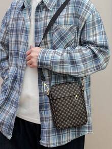 新款男士休闲多功能单肩斜挎包，旅行收纳包，复古印花春季包，文具邮差包，男士迷你包，奢华包，男士小包，男士单肩包，父亲节礼物，棕色包，相机包