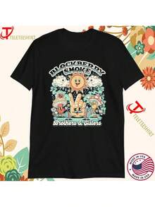 Camiseta gráfica vintage de los hermanos para hombres - Camiseta de algodón pesado de 150gsm con criaturas florales del pantano. Cuello redondo de ajuste holgado para conciertos. Festivales. Ropa Casual Diaria - Comodidad para Todas las Estaciones. Camisetas Retro Ropa de festival. Estilo bohemio. Ajuste cómodo - Negro - Ver 1