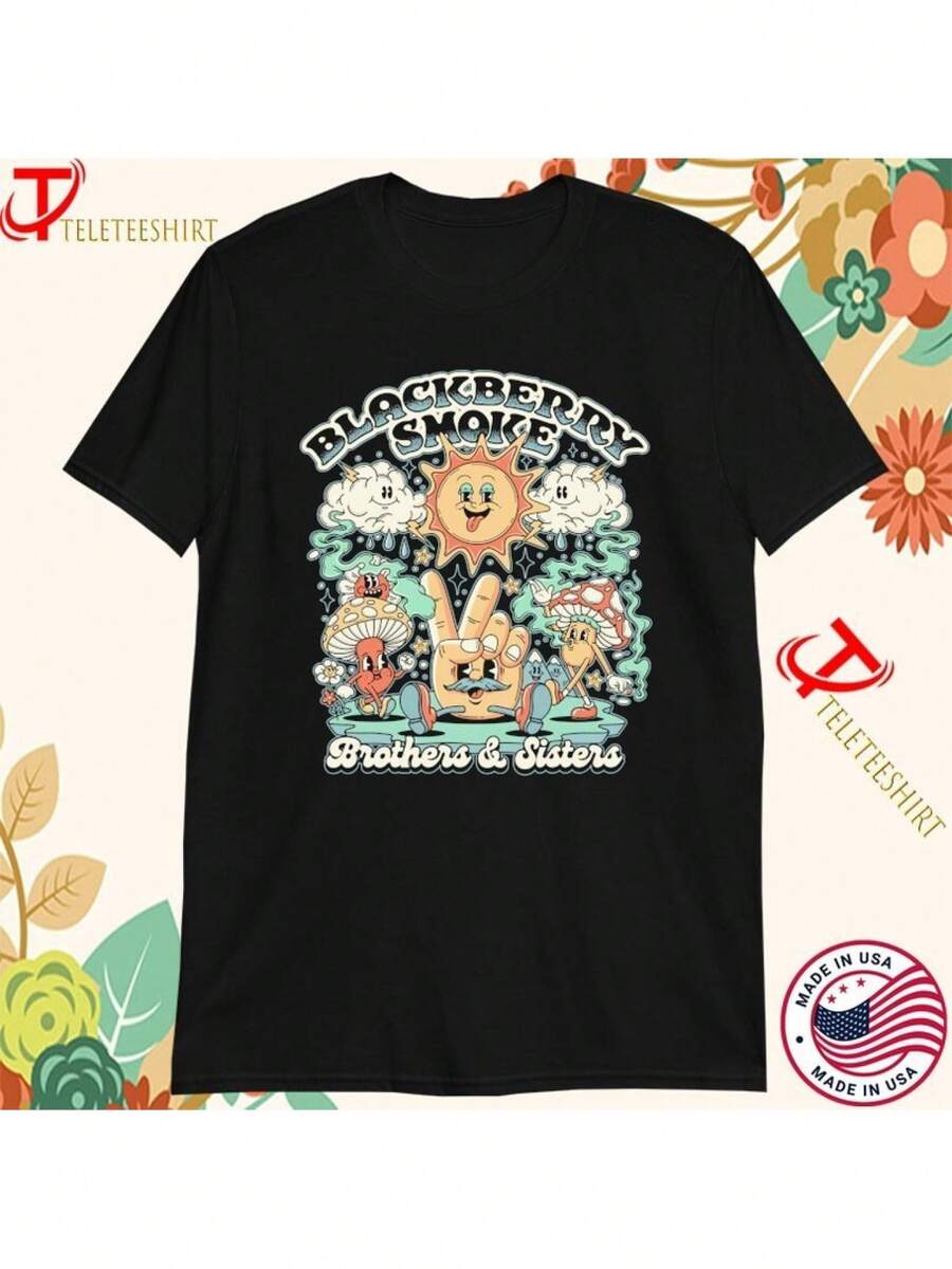 Camiseta gráfica vintage de los hermanos para hombres - Camiseta de algodón pesado de 150gsm con criaturas florales del pantano. Cuello redondo de ajuste holgado para conciertos. Festivales. Ropa Casual Diaria - Comodidad para Todas las Estaciones. Camisetas Retro Ropa de festival. Estilo bohemio. Ajuste cómodo - Negro - Ver 1