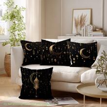 MEMNUN 4pcs Ramadan Kareem Cushion Covers With Crescent Moon And Star Print Pattern, Soft Plush Fabric, Decorative Pillow Covers For Home, Bedroom, Gift (Without Pillow Insert), 17.7*17.7in/19.69*19.69in/15.75*15.75in - Multicolor - View 7