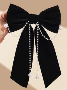 1 pieza Clip de primavera con decoración de perla y lazo de cristal para niñas (cantidad de perlas aleatoria)