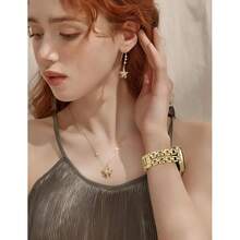 Wearlizer Metal Band Compatible With Samsung Galaxy Watch 7 6 5 4 FE Active 2 40mm 44mm/Watch 6 4 Classic 43mm 47mm 42mm 46mm/Watch 5 Pro 45mm Bands, 20mm Dressy Stainless Steel Chain Strap Women,Gold - 金色 - 查看 7