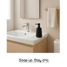 Dispensador de jabón de cerámica negro mate dispensador de encimera de baño o cocina recargable de 13 onzas con revestimiento de goma suave al tacto - NegroMate - Ver 4