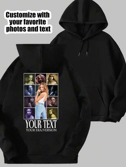 Customized Loose Fit Sweatshirt For Men, Add Your Own Photos (Family, Selfie, Pet, Lover) To Design Your Exclusive Printed Sweatshirt, Sporty Fashion, Ideal Gift For Boyfriend, Family, Friends, Suitable For Birthday, Winter/Autumn, Holidays/Festivals, Gym