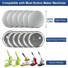200 Sets Button Maker Supplies, 32mm (1.25 Inch) Round Badge Parts Kit, Metal Shells & Pin Back Covers With Clear PVC Films, Blank Button Components For Badge Press Machine, Personalised DIY Craft Souvenirs - Silver - View 11