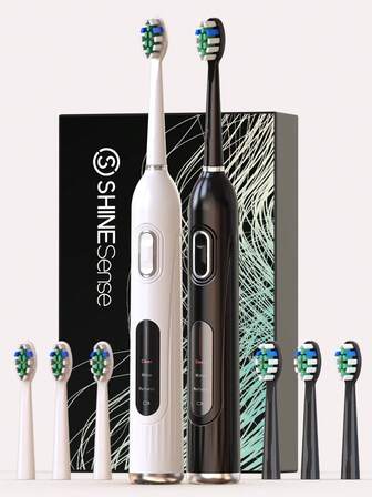 ShineSense Eltandborste med 6 borsthuvuden, USB-laddningsbar tandborste för munvård och tandblekning, IPX7 vattentät, 120 dagars batteritid, bäst för barn, födelsedag, mors dag, bröllopspresent, alla hjärtans dag-present