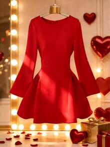 2026 Elegant Solid Color Backless Zipper Bow Tie Dress, Fashion Versatile, Suitable For Dates, Autumn/Winter, New Year, Valentine's Day, Available In Red, Pink, Black Spring - Red - View 2
