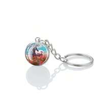 1 llavero de caballo con forma de animal, llavero de bola de cristal con patrón de doble cara, accesorios de joyería de moda, regalo.