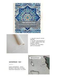 1pc Frameless Blue White Geometric Eid Mubarak Wall Art Print, Islamic Holiday Pattern Poster For Living Room, Bedroom, Dorm, Room Decor Bedroom, Back To School, Vintage Decor, Wall Prints, Unique Gift & Party Decoration - Multicolor - View 9