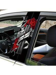 2pcs Angel Wings & Rose Redemption Cross Car B-Pillar Stickers - Durable PVC Material, Waterproof, Scratch-Resistant