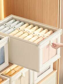 1 Stück faltbarer Leinenstoff Aufbewahrungskorb mit transparentem Fenster und Griff, verstärkter zusammenklappbarer Aufbewahrungsbox, Kleidung und Decken Organizer mit großer Kapazität für Schlafzimmer, Kleiderschrank - grau - Übersicht 7