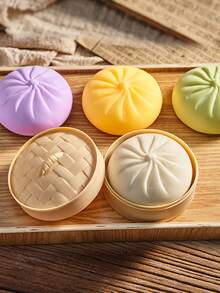 1pc Colorful Dumpling Shaped Squishy Stress Relief Ball, Comes With Gift Bag, Squeeze Dough Ball To Relieve Stress And Anxiety, Soft Bun Shaped Stretchy Desktop Toy, Squeeze And Pinch, Soft And Squishy, Stress Relief Toy - Multicolor - View 5
