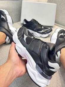 Women's And Men's Basic White Chunky Sneakers, Casual, Blogger Fashion 2025 - 黑色 - 查看 3
