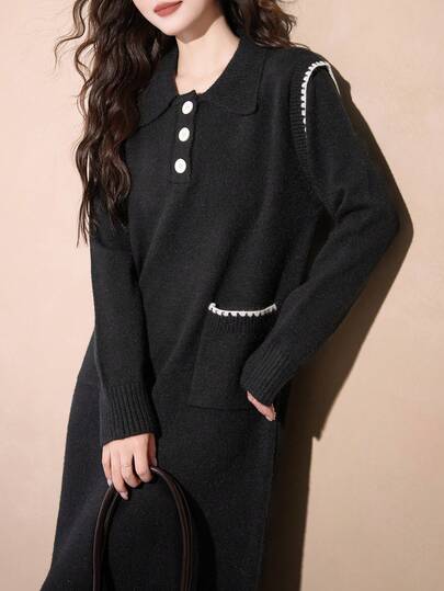 女士休闲舒适翻领连衣裙，春季