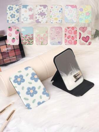 1pc Compact Folding Vanity Mirror, Lightweight & Portable Hand Mirror, Durable PU Leather, Suitable For Various Occasions, Pocket-Sized