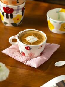 1pc Ins Style Hand-Painted Tulip Ceramic Mug With Handle, Household Breakfast Milk Oatmeal Cup, Office Water Cup, Afternoon Tea Coffee Cup, Latte Art Cup, Juice Beverage Cup, Couple Water Cup, Holiday Gift Cup For Family And Friends