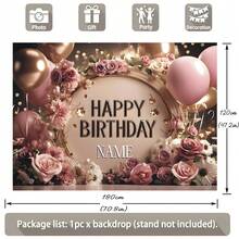 Customizable Vintage Rose Floral Balloon Happy Birthday Backdrop, Personalized Birthday Name Design, Suitable For Birthday Party, Cake Smash, Decoration, Photography Banner, Made Of Vinyl Material,Party Top - Type B - View 5