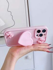 1pc DIY Heart-Shaped Valentine's Day Phone Stand Macaron Mobile Phone Case Compatible With Samsung Galaxy S25, S24, S24 Plus/S24+, S24 Ultra, S24 FE, S20, S21, S22, S23 And Compatible With IPhone 11/11 Pro/11 Pro Max, 12/12 Pro/12 Pro Max, 13/13 Pro/13 Pro Max, 14/14 Pro/14 Pro Max, 15/15 Pro/15 Pro Max, 16/16 Pro/16 Pro Max, 16E With Grip And Military Shockproof Protection, Silicone Case - Pink - View 6