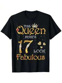Camiseta de Cumpleaños de Esta Reina Hace 17 para Mujeres - 17. Conjunto de fiesta de cumpleaños con gráfico de corona - Camisa de algodón pesado 220gm² - Tallas de ajuste holgado S-XXXL - Lavable a máquina, regalo para adolescentes y adultos (Negro), camisa de ocio casual, diseño juguetón, calidad duradera, camisa llamativa, juvenil - Negro - Ver 6