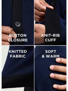 Men's Herringbone Cardigan Sweater - Navy/Black - View 6