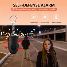 1个130分贝自卫报警器，SOS个人安全报警器，可充电SOS紧急按钮带LED灯，适用于女性、老年人，用于自卫，个人报警钥匙扣，防狼报警器 - 彩色 - 查看 8