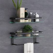 Repisas para Baño Vidrio Repisas Flotantes De Pared Barra de La Toalla Estante Organizador Baño A Prueba de óxido Cristal Negro 2 Unidades - negro 2 unidades - Ver 1