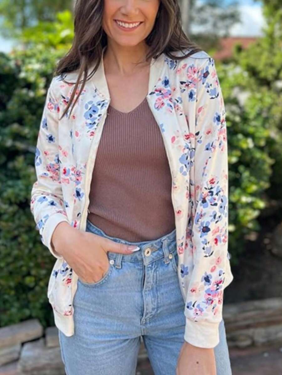 Women Lightweight Jackets - hoa màu xanh - Xem 1